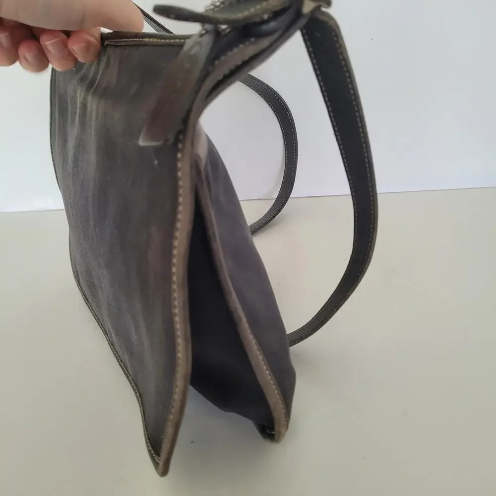 Coach Shoulder Bag, Canvas Denim Leather Black 8113 Rustic Flap‎ Medium Saddle